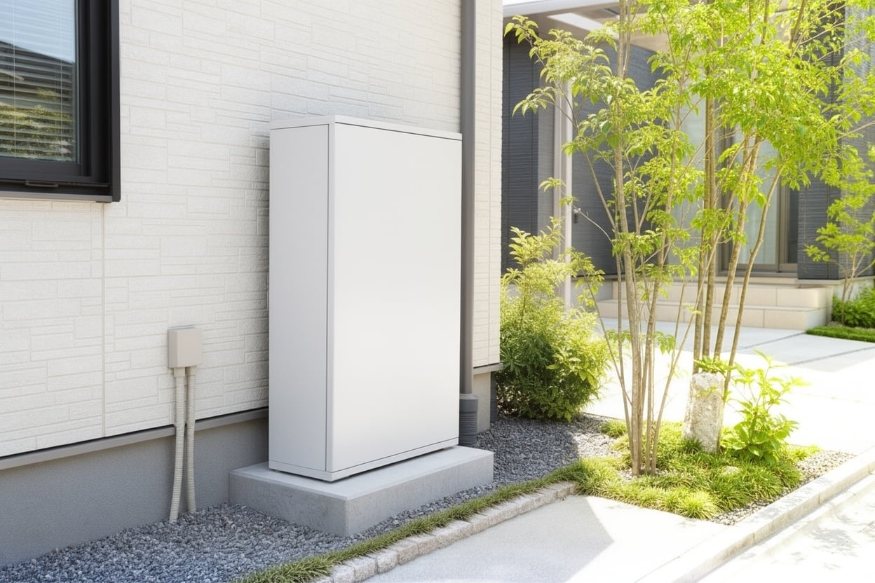 住まいの外壁側に設置された家庭用蓄電池